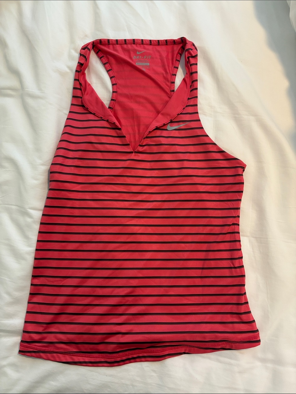 Nike Women’s Coral Red Tank with Black Stripes